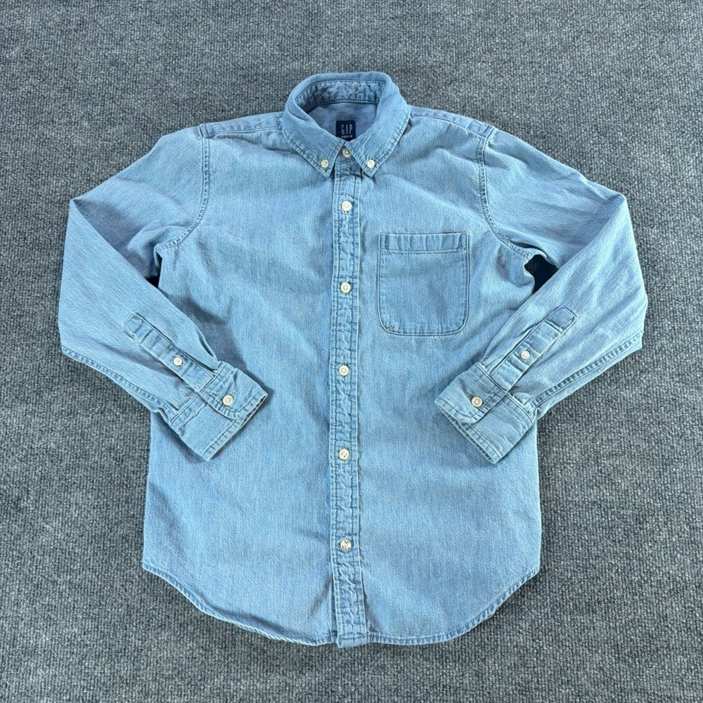 Gap Kids Denim Button Down Shirt Light Wash Blue Long Sleeve Size XL 12 Cotton